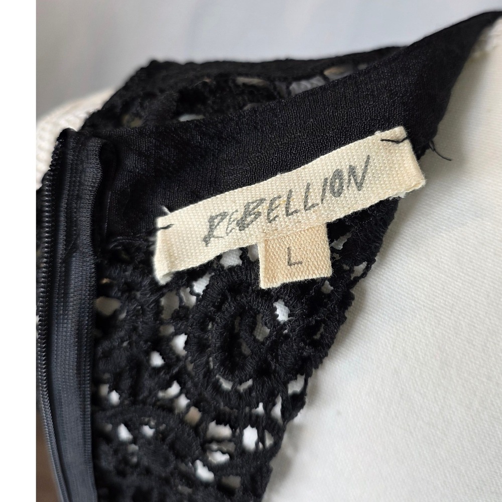 Rebellion Womens Black Crochet Lace Yoke Sleeveless Babydoll Mini Dress Large - Picture 6 of 9